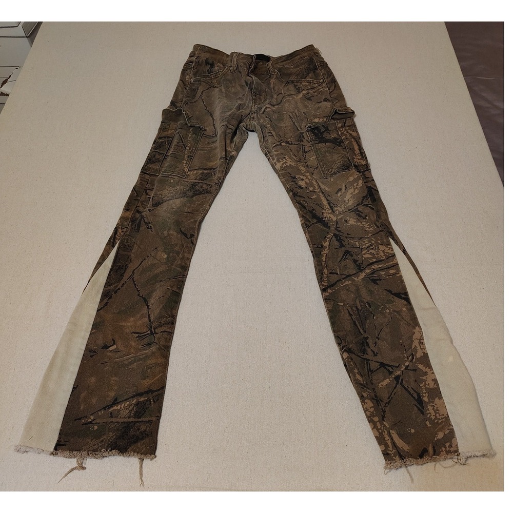 Mens KDNK‎ Camo Cargo Pants Distressed Raw Hem Size 32 Streetwear Skater 8